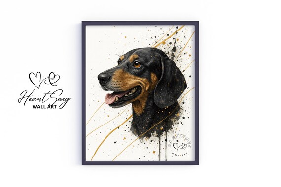 Black and Tan Dachshund Splatter Painting Vintage Dog Poster