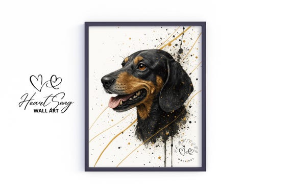 Dachshund Dog Art Print Autumn Inspired Rustic Wall Earthy Splatter Painting Vintage Style Decor Moody Tones 802