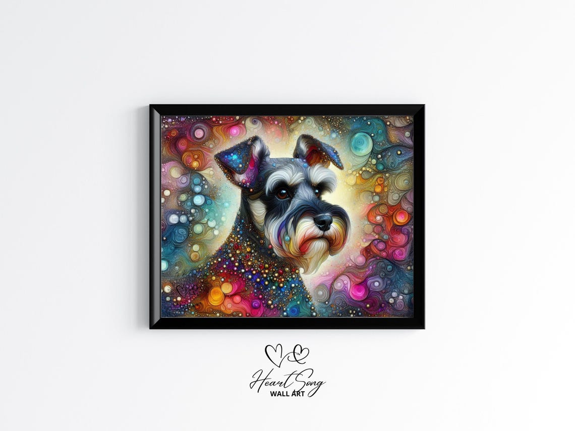 Schnauzer Dog Rainbow Abstract Psychedelic Portrait Wall Art