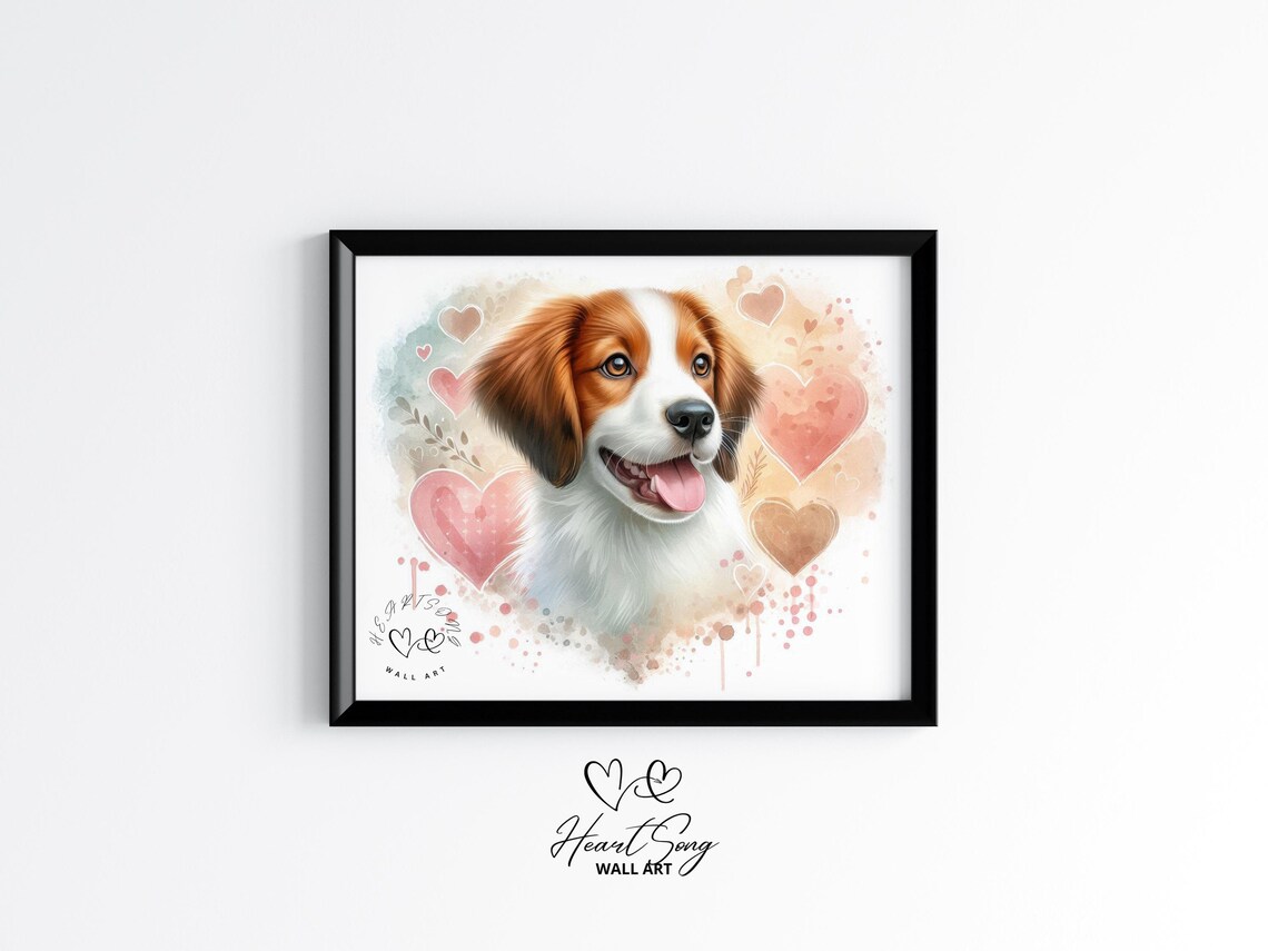Spaniel Puppy Watercolor Heart Painting Cute Dog Portrait Poster