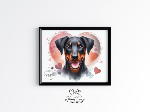 Doberman Pinscher Puppy With Heart Moody Dog Art Rustic Farmhouse Decor Warm Earthy Pet Portrait Painting 290