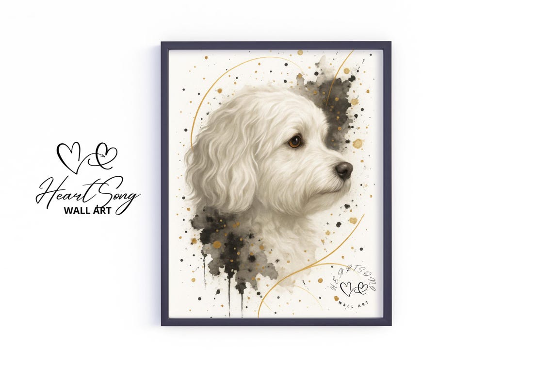 White Havanese Dog Splatter Painting Neutral Elegant Pet Poster