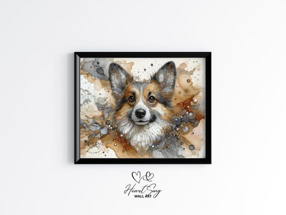 Corgi Dog Painting Rustic Abstract Wall Art In Soft Tones With Fluid Motion For Modern Decor Lovers 857