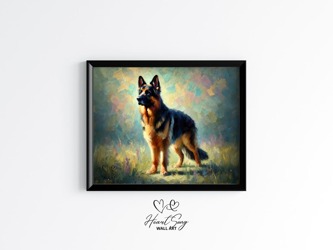 German Shepherd Standing In Golden Light Painterly Dog Poster