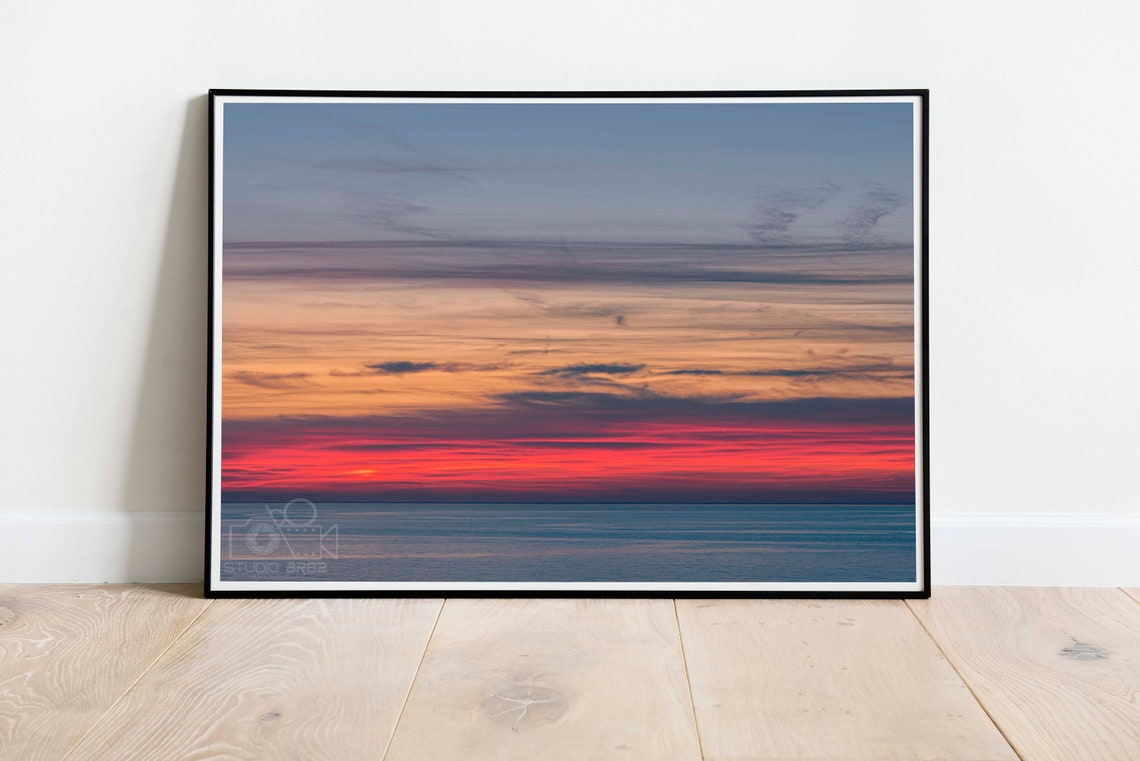 Layered Red and Orange Clouds Ocean Sunset Minimalist Sky Poster