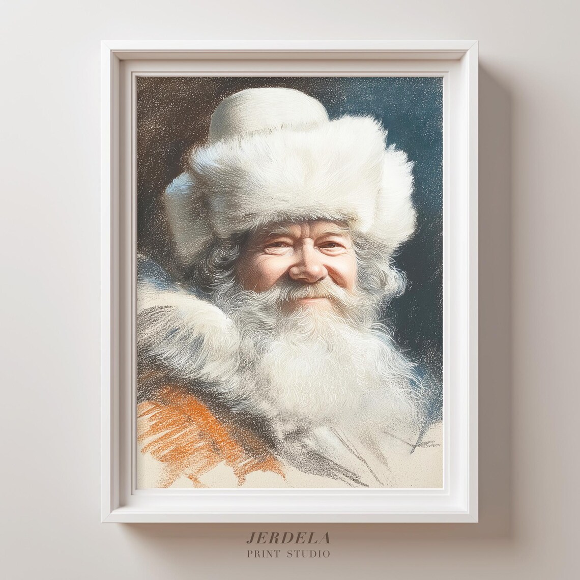 Ded Moroz Father Frost Portrait Vintage Pastel Print Slavic Winter Art Decor