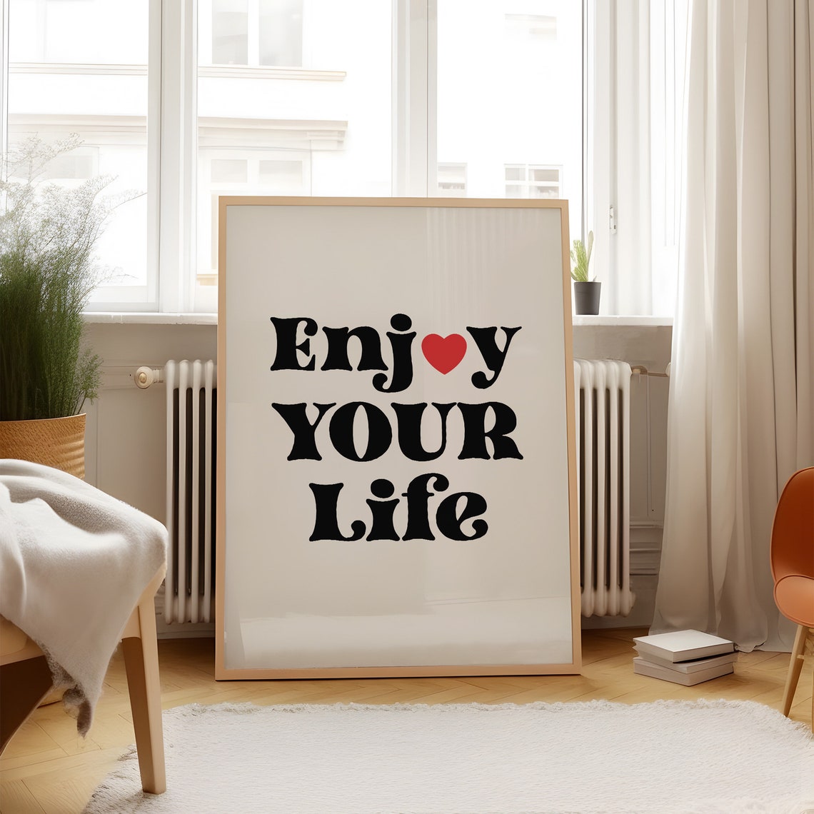 Enjoy Your Life Retro Heart Typography Positive Quote Decor Poster - Image 2