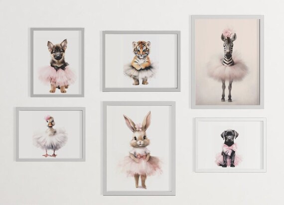 Set of Six Ballerina Animal Tutu Prints Gallery Wall Set Poster