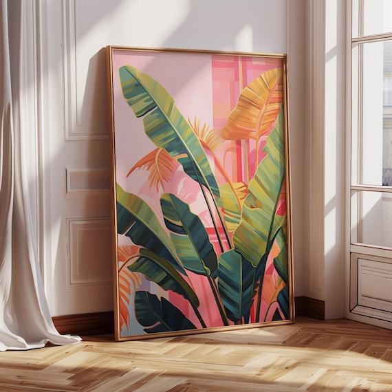 Pink Tropical Palm Leaf Botanical Modern Colorful Decor Poster