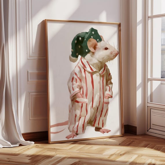 Christmas Mouse Print Pajama Animal Nursery Art