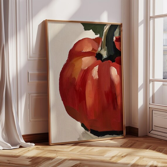 Vintage Orange Pumpkin Painting Farmhouse Fall Art Print