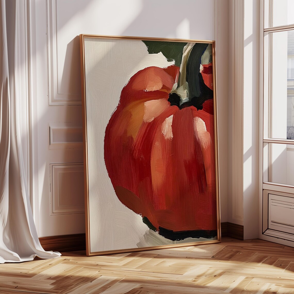 Vintage Orange Pumpkin Painting Farmhouse Fall Art Print