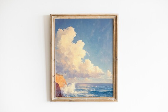 Dramatic Coastal Seascape Oil Painting Clouds Over Ocean Wall Art