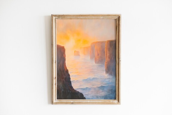 Twelve Apostles Sunrise Golden Sea Cliffs Misty Coastal Painting Print