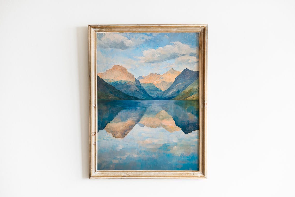 Mountain Lake Perfect Reflection Alpine Peaks Serene Nature Poster