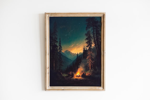 Starlit Campfire Night In Mountain Valley Friends Gathering Poster