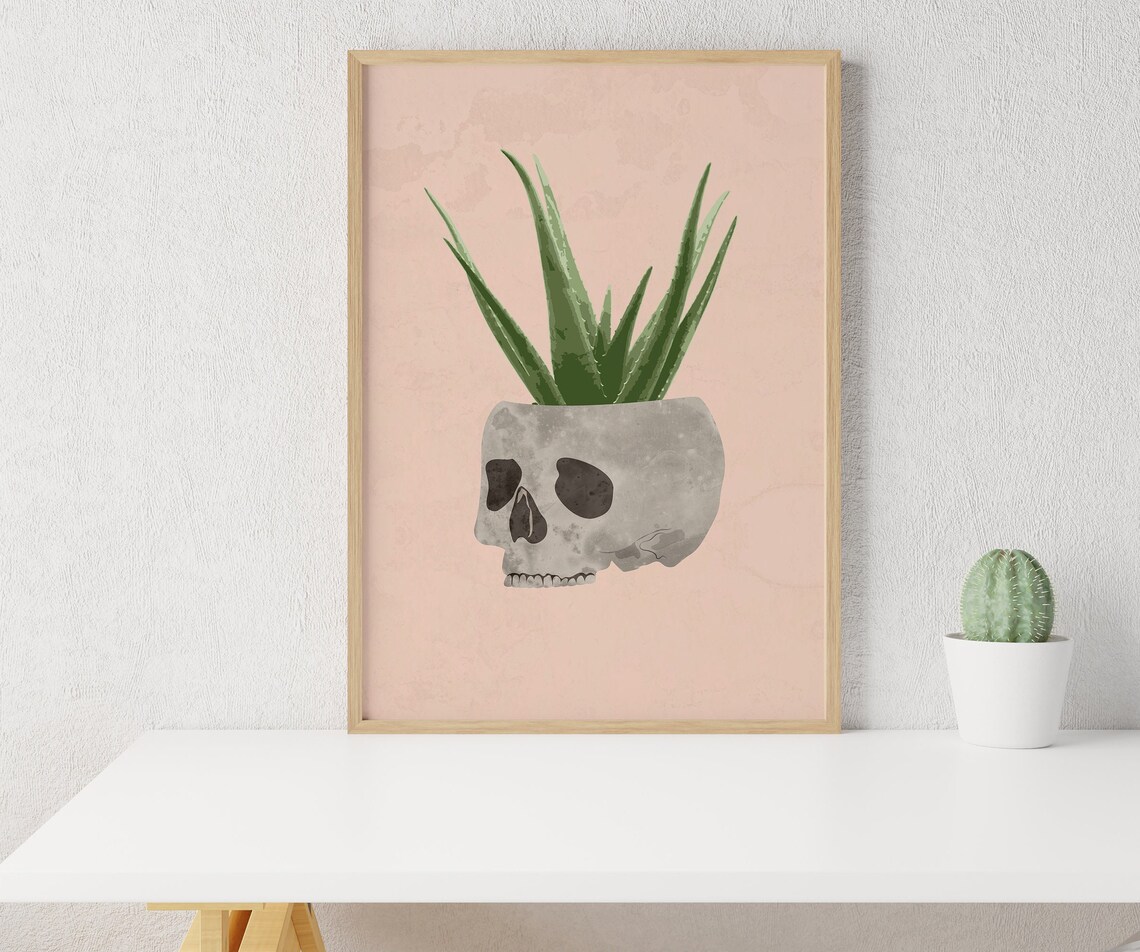 Skull Vase And Aloe Vera Halloween Decor - Image 2
