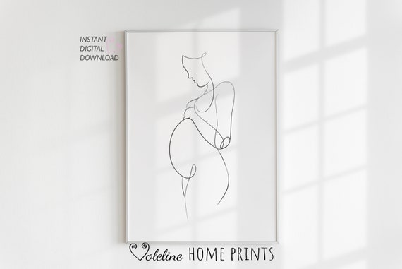 Pregnant Woman Line Art Wall Minimalist Pregnancy