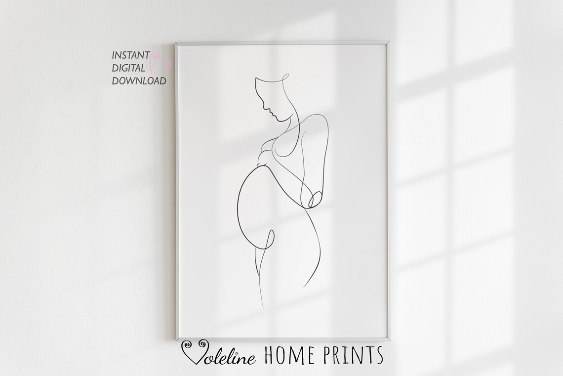 Pregnant Woman One Line Art Minimalist Expectant Mother Sketch Poster