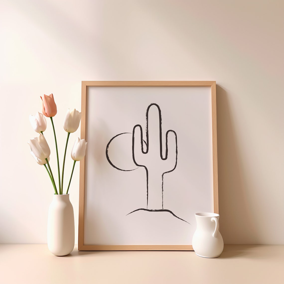 Saguaro Cactus Sun One Line Art Minimalist Desert Boho Drawing Poster - Image 2