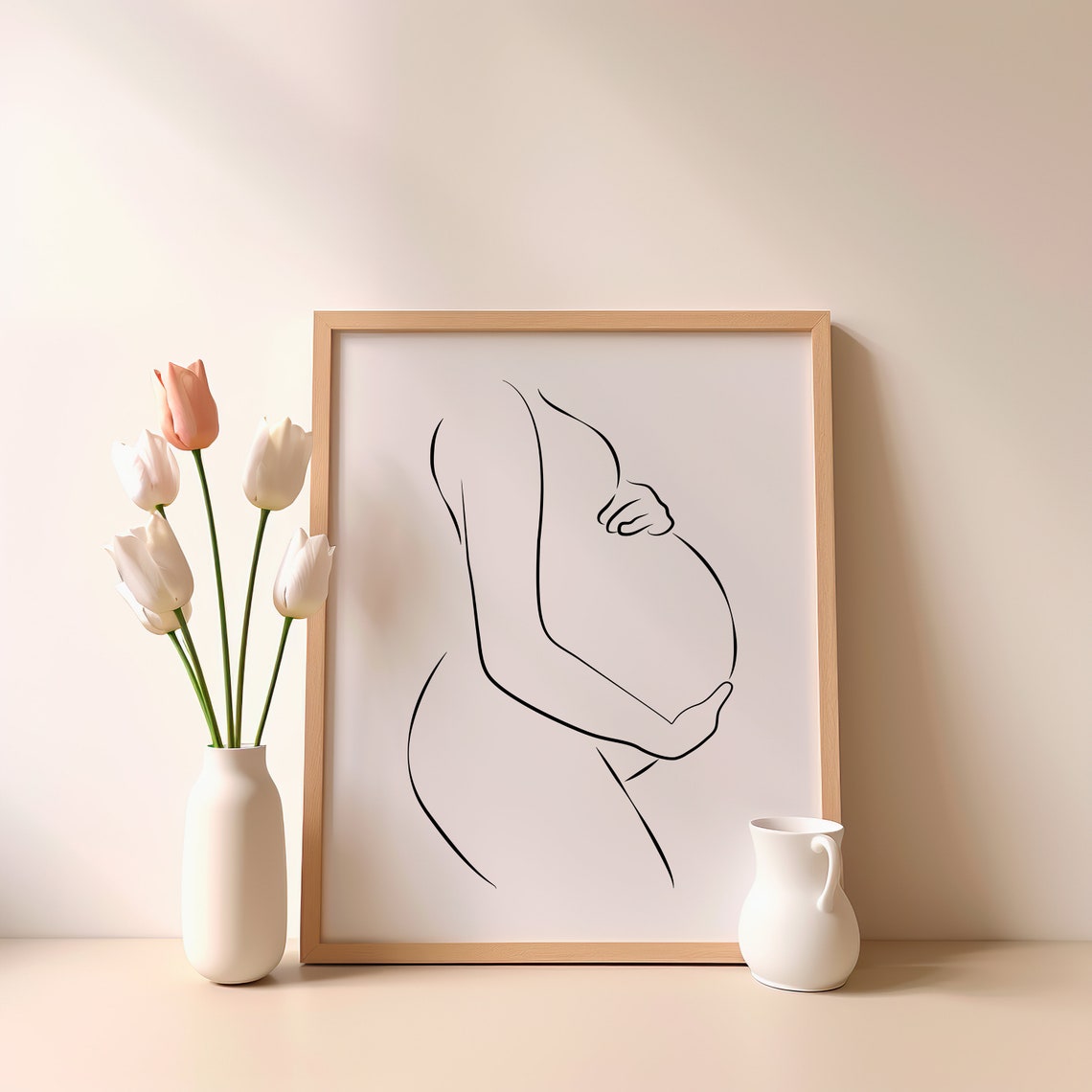 Pregnancy Line Art Print Minimalist Wall Pregnant Woman Drawing - Image 2