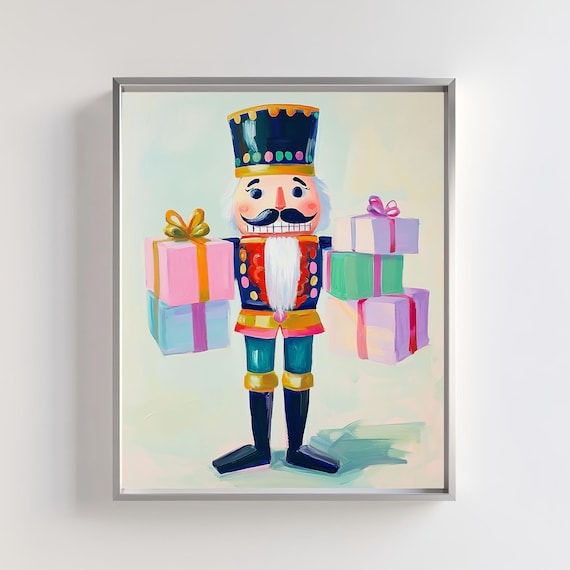 Charming Vintage Nutcracker With Wrapped Gifts Holiday Decor Art Poster