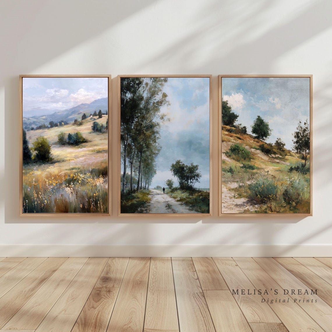 Rustic Farmhouse Landscape Meadow Set Of 3 Countryside Print Trio