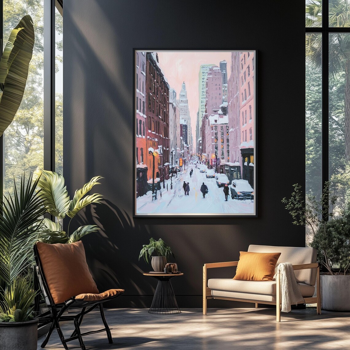 Winter Cityscape, Snowy Urban Street Painting - Image 2