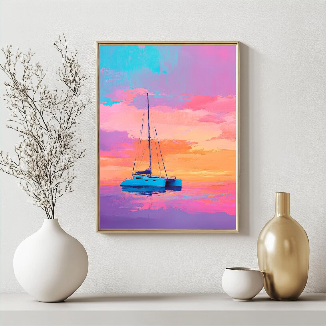Sailboat Coastal Pastel Summer Seascape Art Print - Image 4