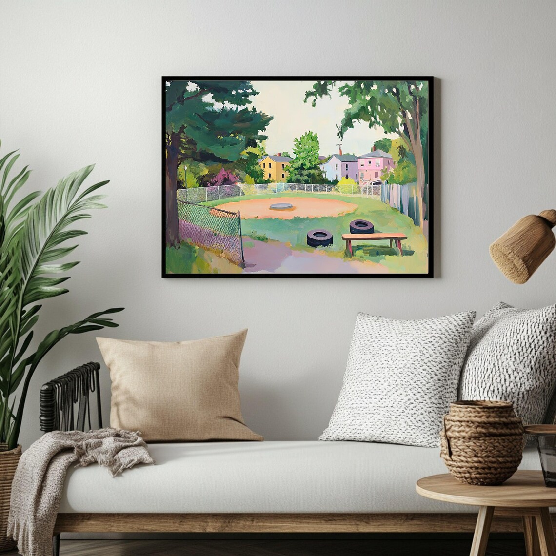 Neighborhood Baseball Field In A Suburban Park Summer Art Poster - Image 2
