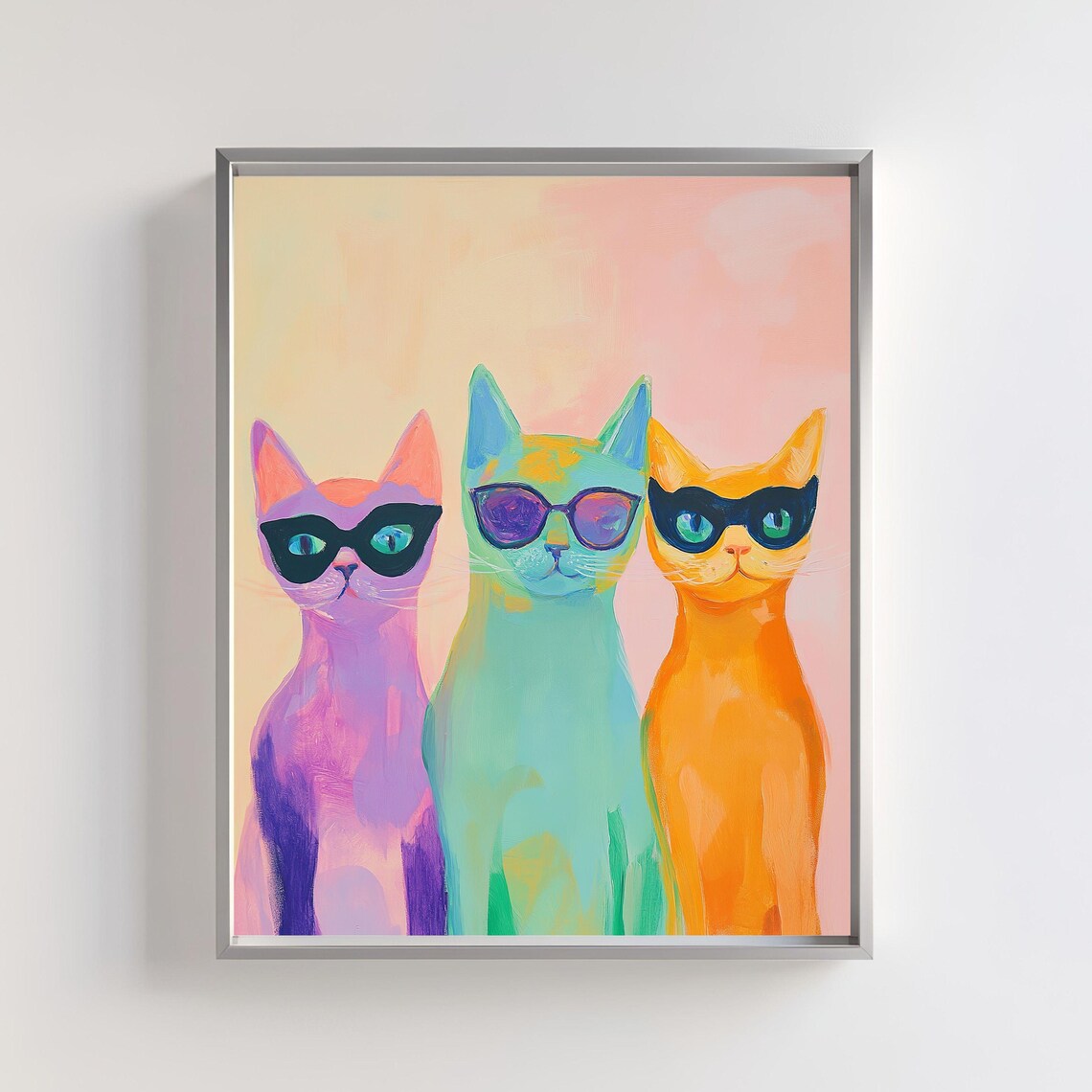Cool Cat Funky Pop Art Cat Decor, Wall Art Print
