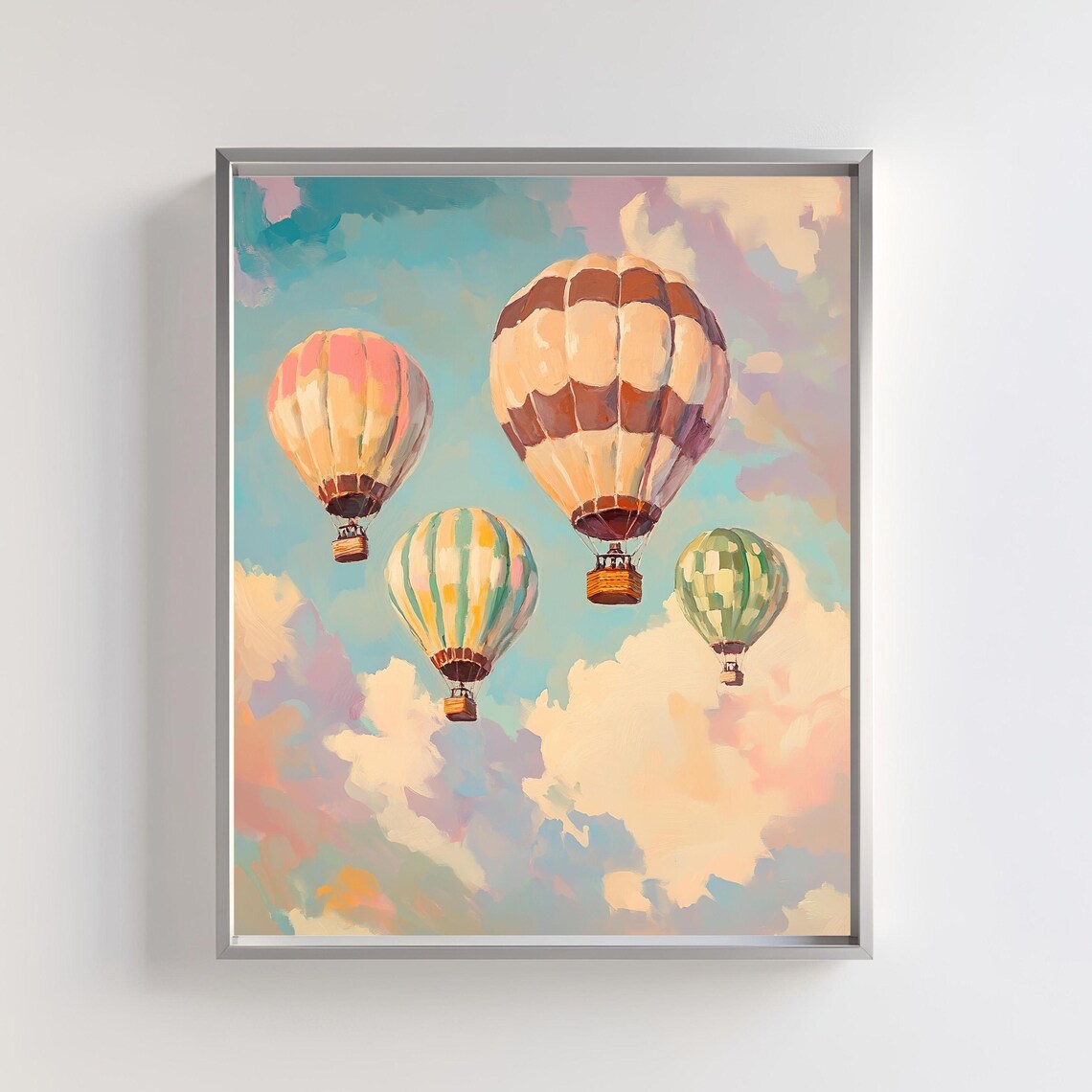 Colorful Hot Air Balloons In A Pastel Cloudy Sky Adventure Poster