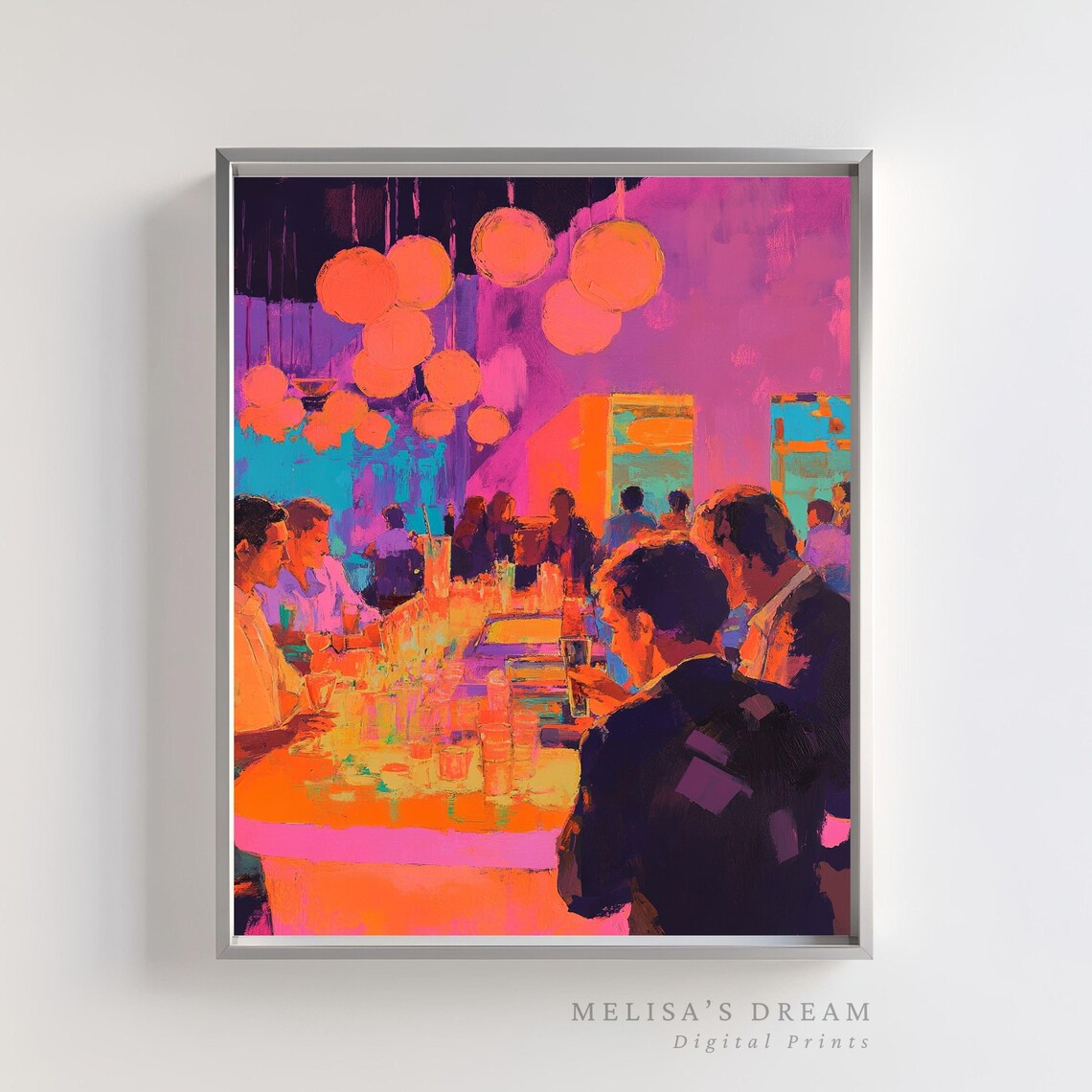 Abstract Bar Scene, Neon Nightlife Art Print