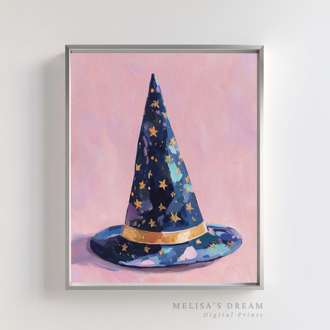 Starry Navy Wizard Hat Magical Fantasy Celestial Painting Poster