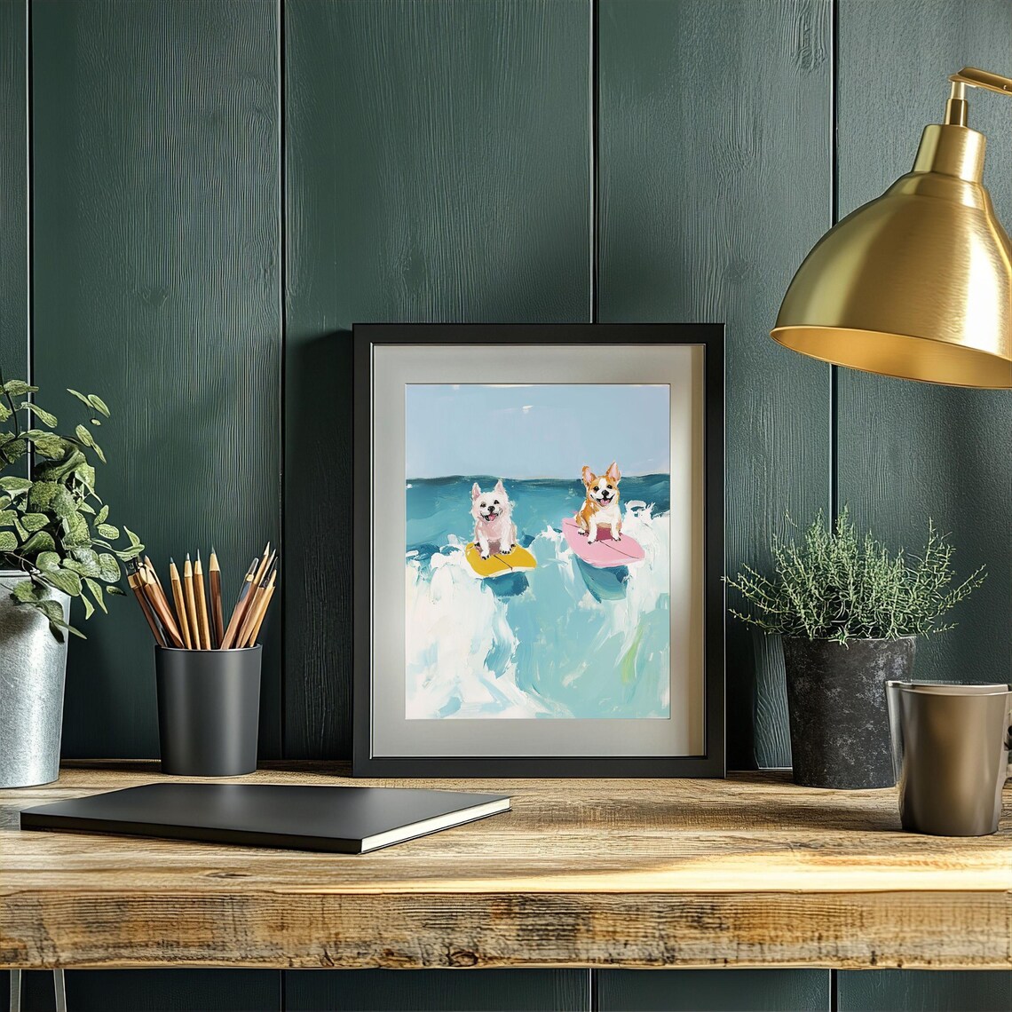 Surfing Dog Art Print, Cute Coastal Pet Decor - Image 3