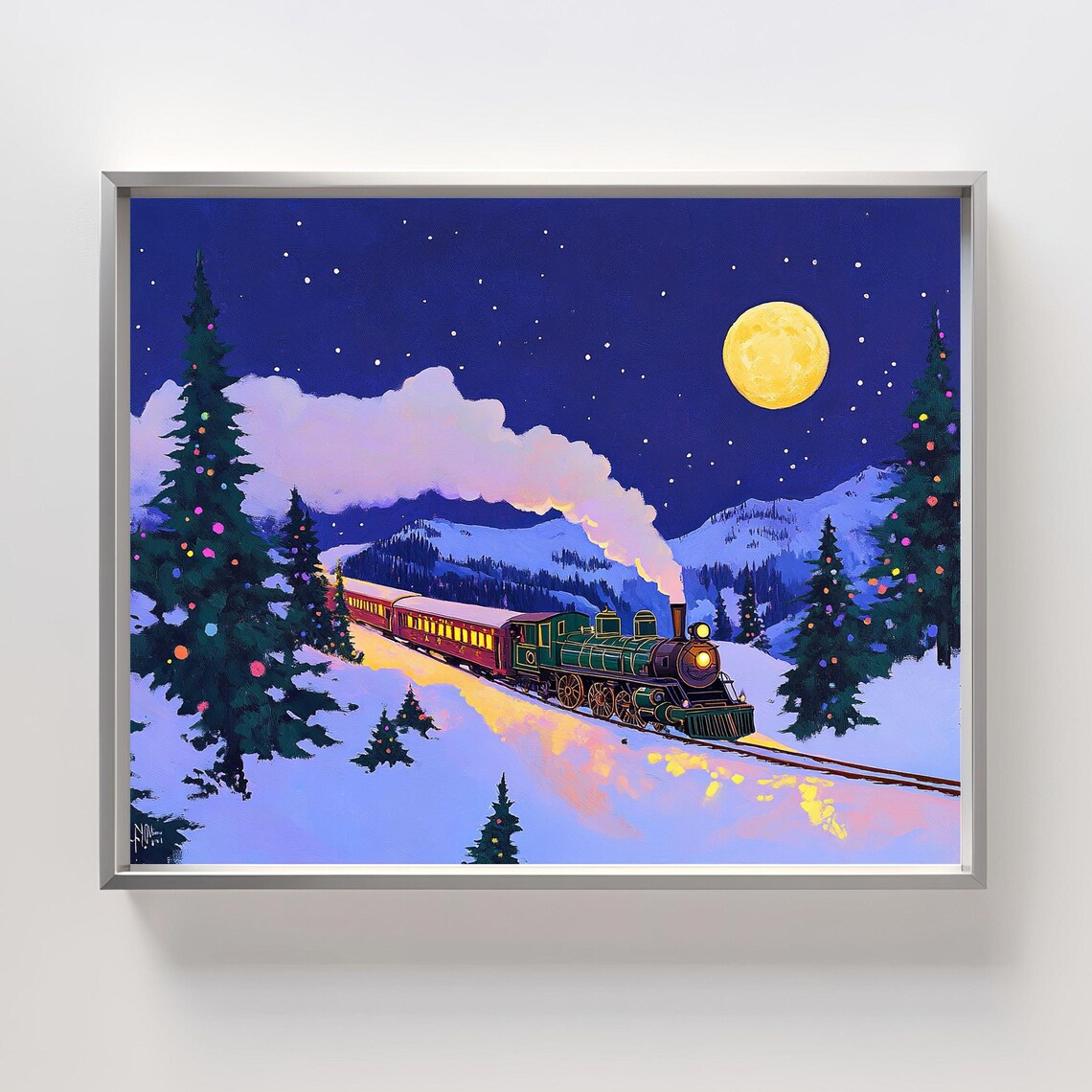 Christmas Vintage Train, Festive Steam Train Art Print