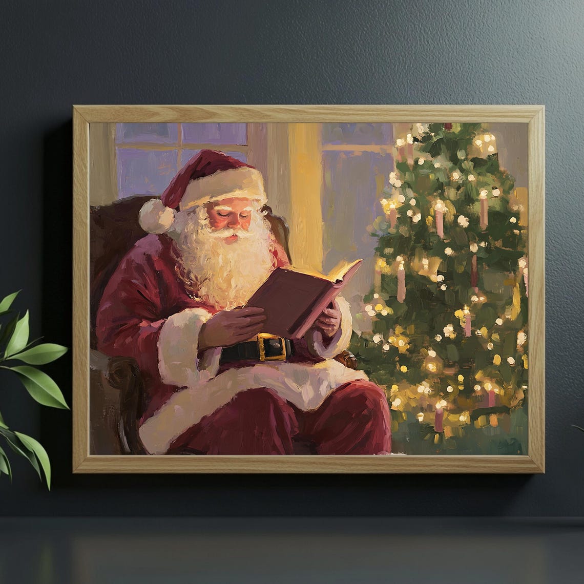 Classic Santa Claus Reading By Glowing Christmas Tree Art Poster - Image 2