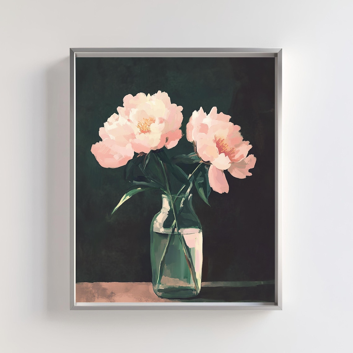 Blush Pink Peonies In Glass Vase Moody Still Life Art Poster