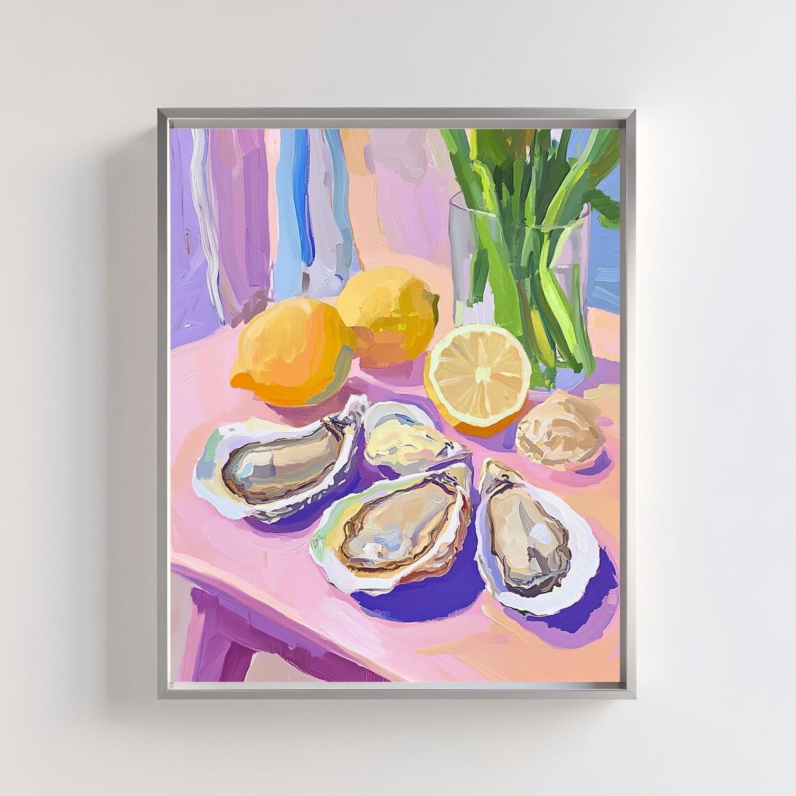 Oyster Art Print With Lemons, Coastal Kitchen Decor