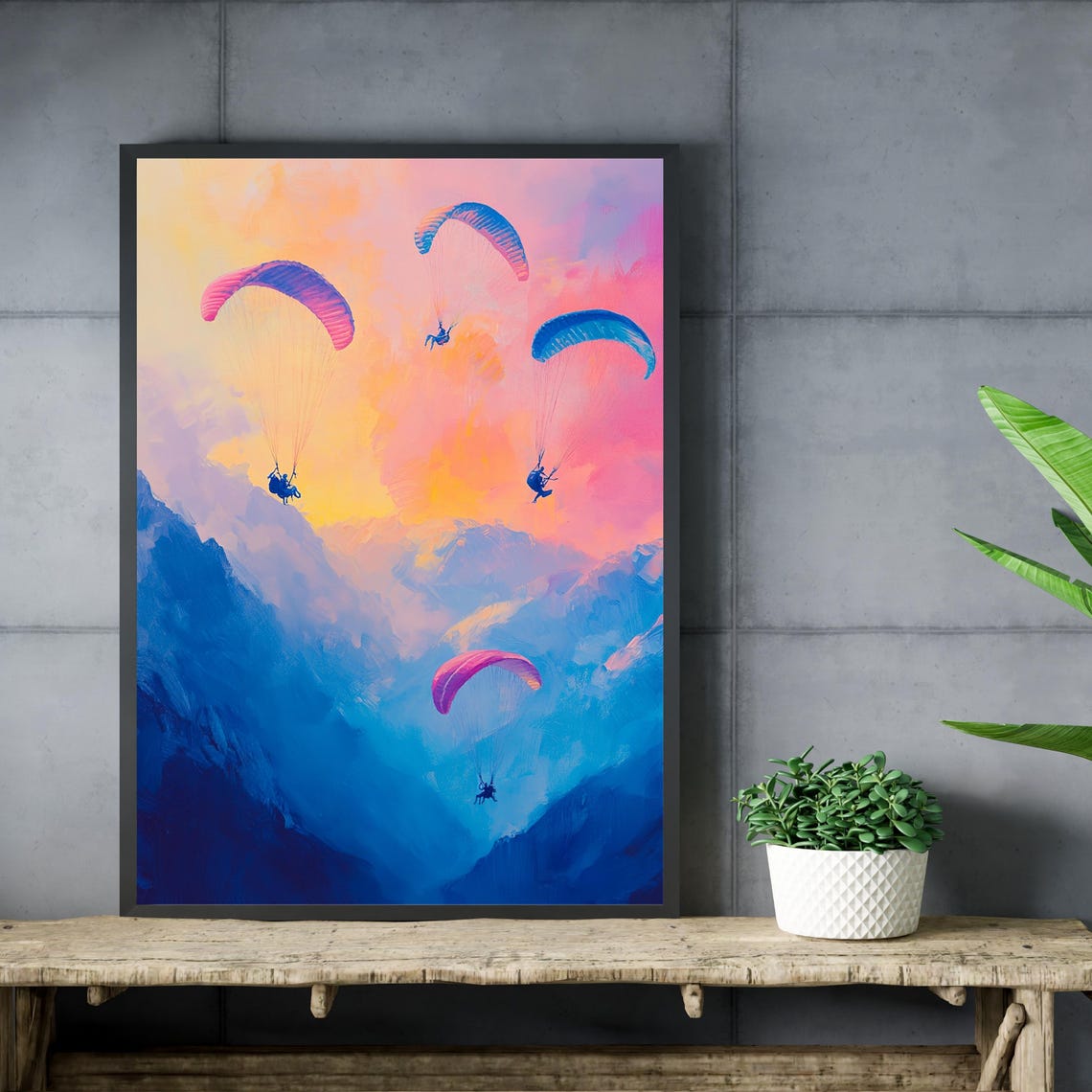 Paragliding Art Print Adventure Sports Decor Vibrant Sky And Mountain Scene Extreme Sports Art Parachute Painting Colorful Sky Art - Image 5