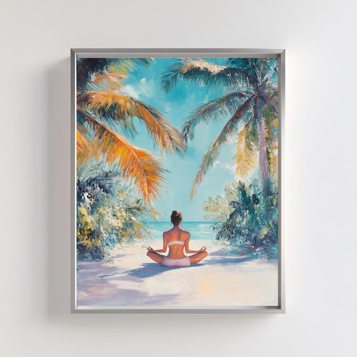 Beach Meditation, Tropical Palm Tree Boho Art Print
