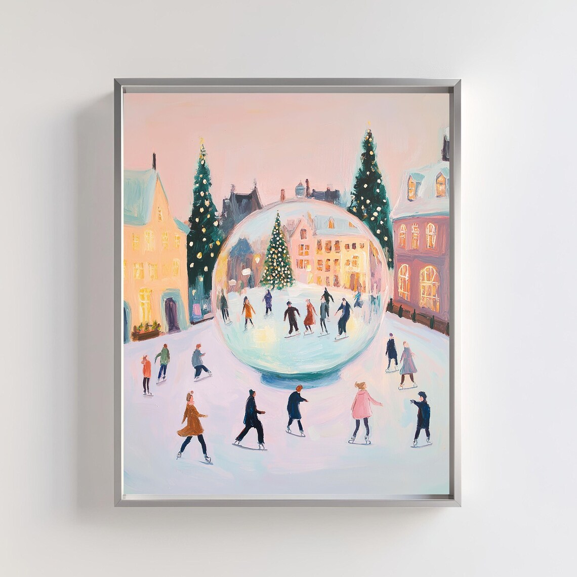 Christmas Snow Globe, Ice Skating Holiday Scene