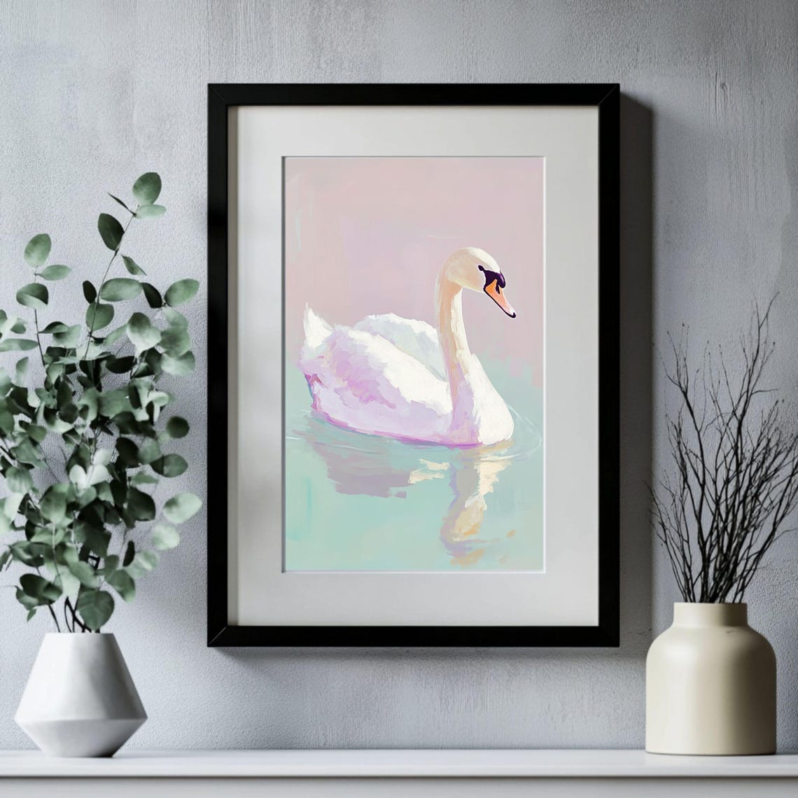 White Swan Gliding On Pastel Water Soft Minimalist Wildlife Poster - Image 2