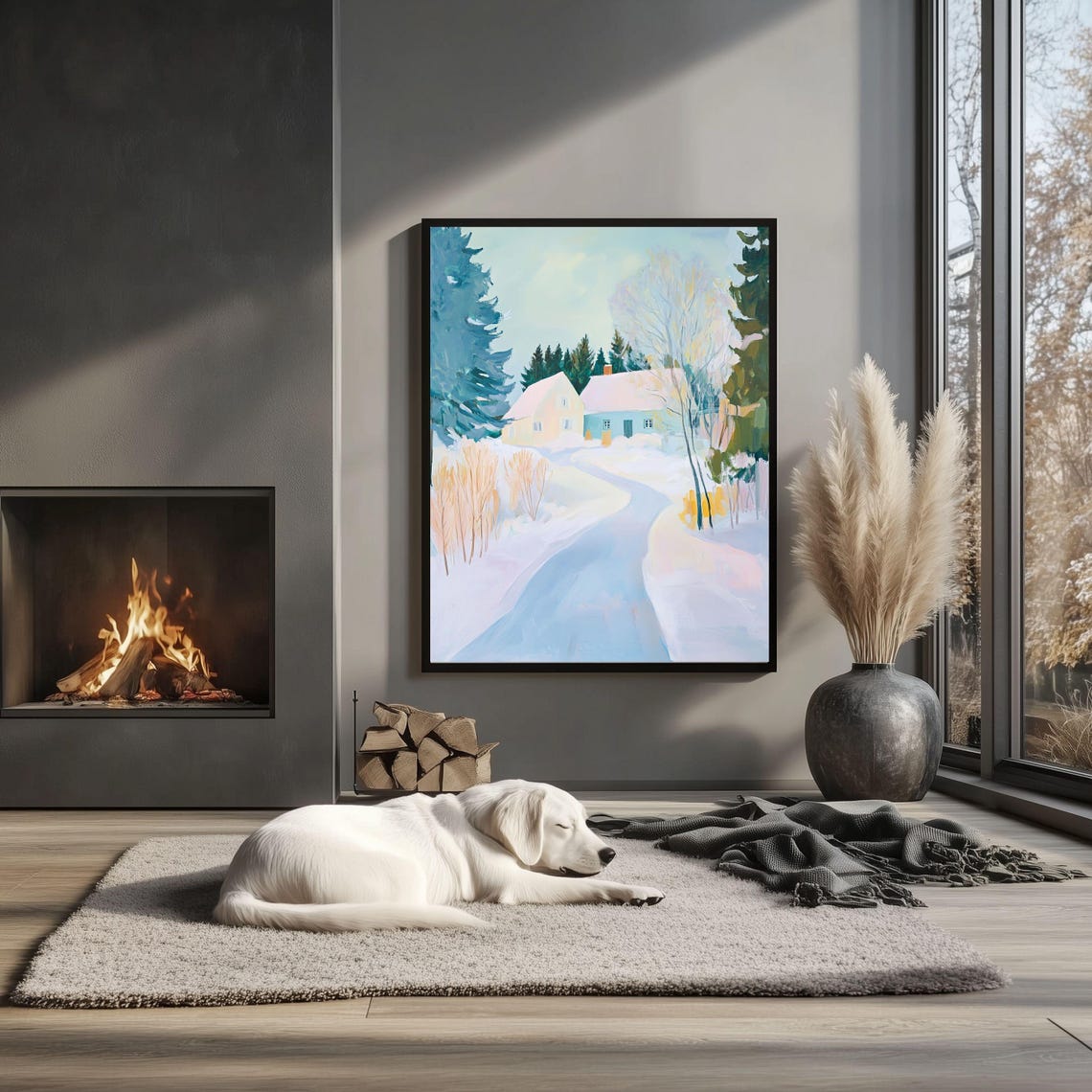 Snowy Winter Landscape Art Print Decoration Winter Farmhouse Wall Art Snowy Forest Paint Scenic Countryside Paint Winter Season Vibe - Image 2