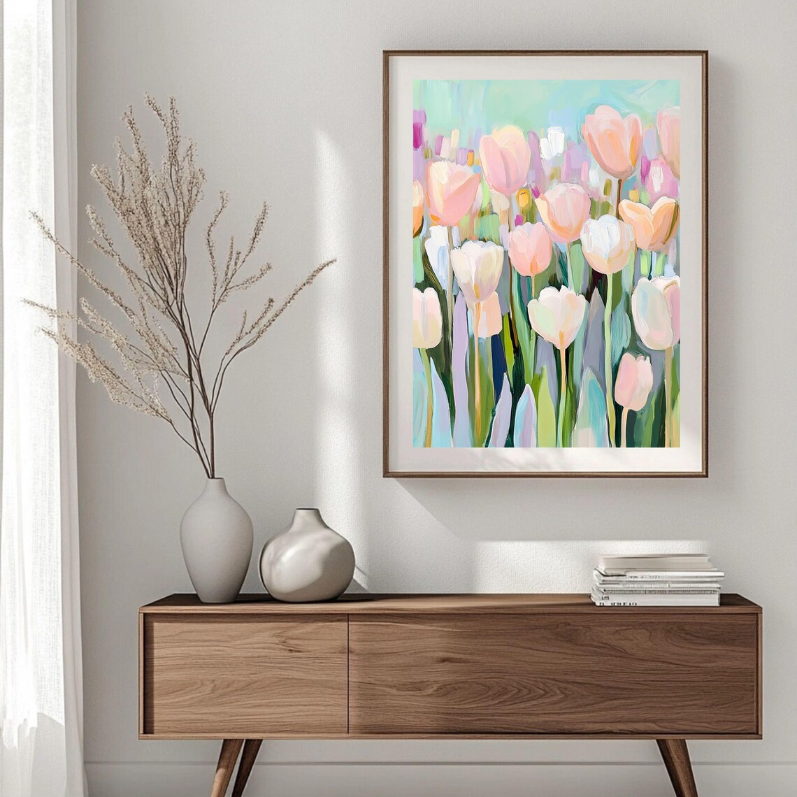 Boho Tulips Art Print, Pastel Floral Spring Decor - Image 4