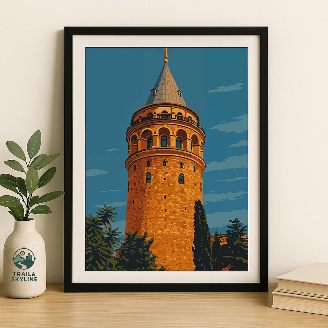 Galata Tower Istanbul Vintage Turkish Landmark Travel Illustration Poster