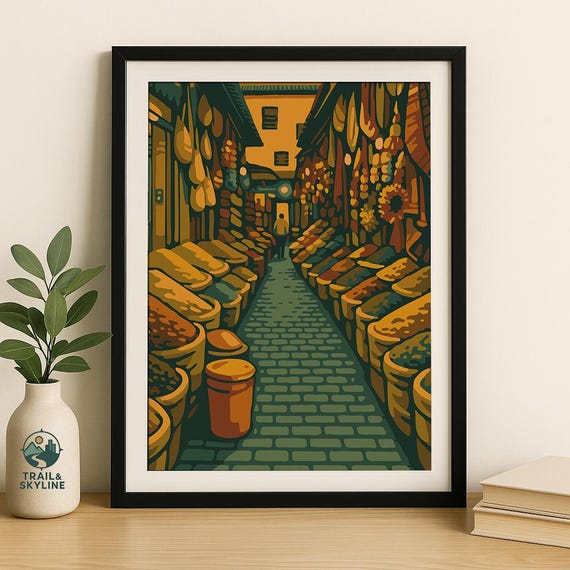 Moroccan Spice Market Print Marrakech Medina Boho Travel Art