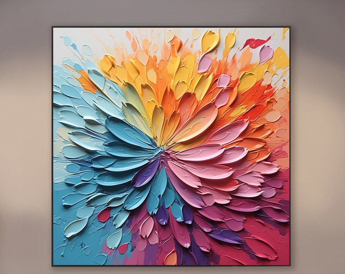 Explosive Abstract Flower Burst in Teal Orange and Pink Poster