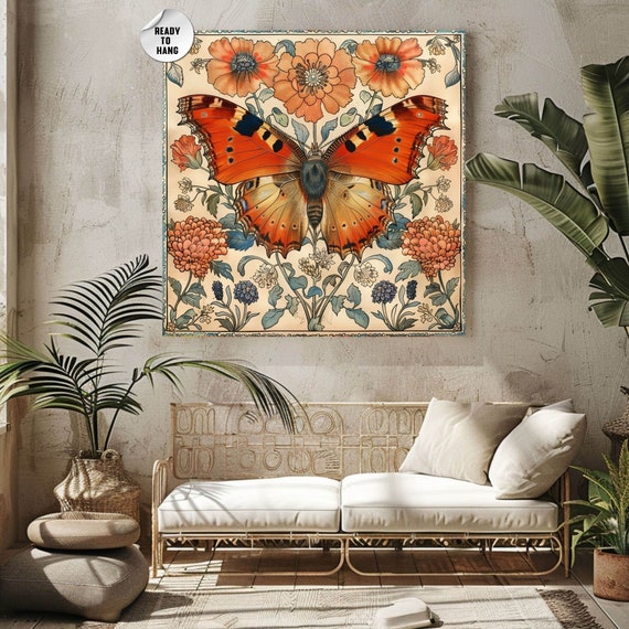 Butterfly Art William Morris Inspired Butterfly Art Butterfly Wall Art Butterfly Decor Gift Coastal Decor Framed Morris Style