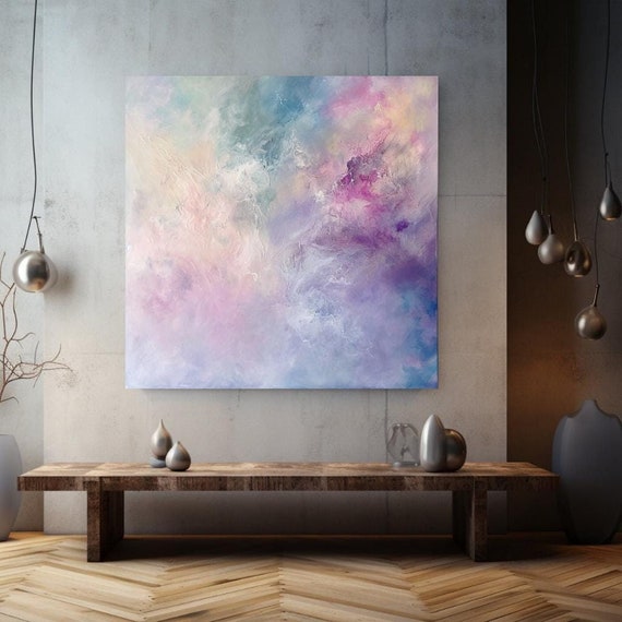Pastel Abstract Wall Art Black Framed Wall Art Neutral Abstract Watercolor Painting Pastel Pink Sky Art Ready To Hang Wall Decor